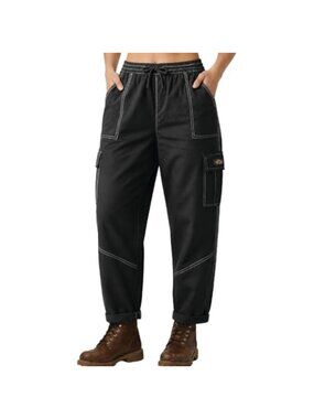Womens Cargo Pants Cotton Stretch Twill Jogger Drawstring Utility Pockets
